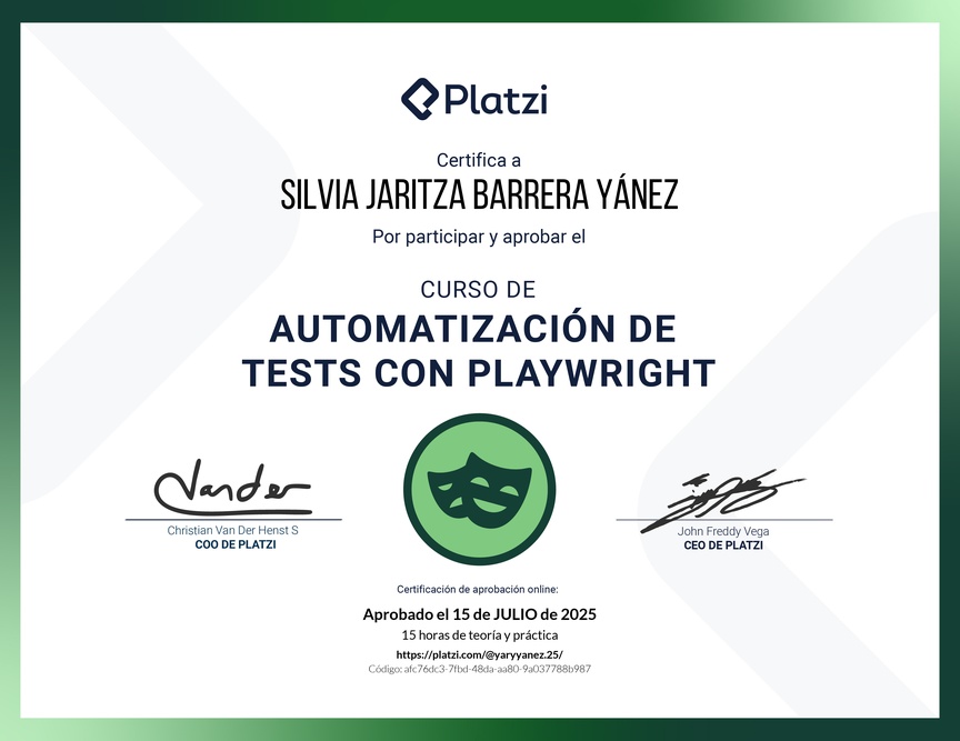 Diploma del Curso de Automatización de Test con Playwright