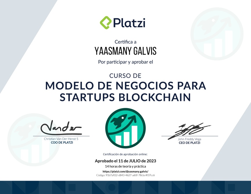 Diploma del Curso de Modelo de Negocio para Startups Blockchain