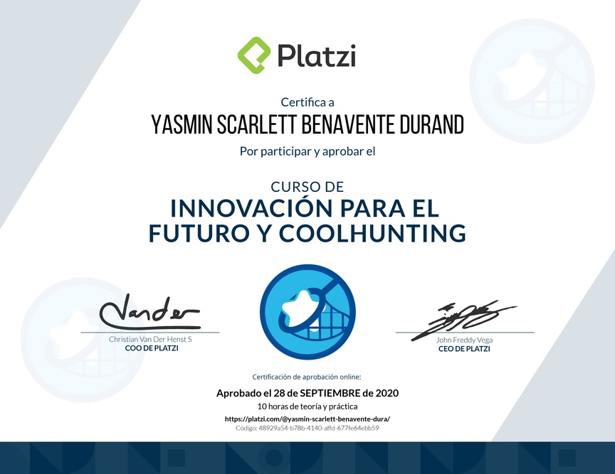 Diploma del Curso de Innovación para el Futuro y Coolhunting