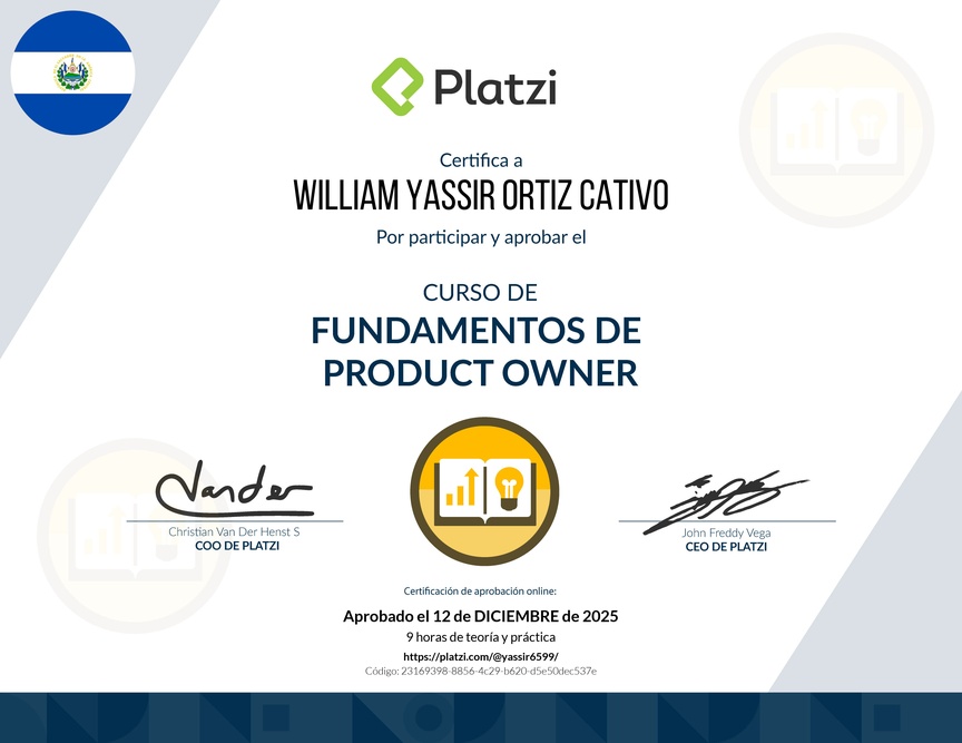 Diploma del Curso de Fundamentos de Product Owner