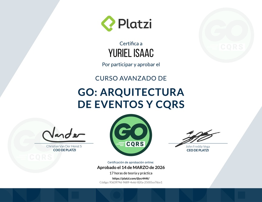 Diploma del Curso de Go Avanzado: Arquitectura de Eventos y CQRS