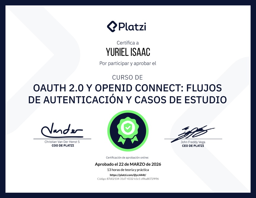 Diploma del Curso de OAuth 2.0 y OpenID Connect: Flujos de Autenticación y Casos de Estudio