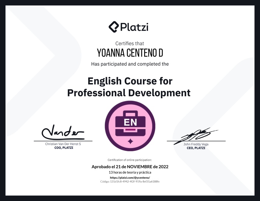 Diploma del Curso en Inglés para el Desarrollo Profesional