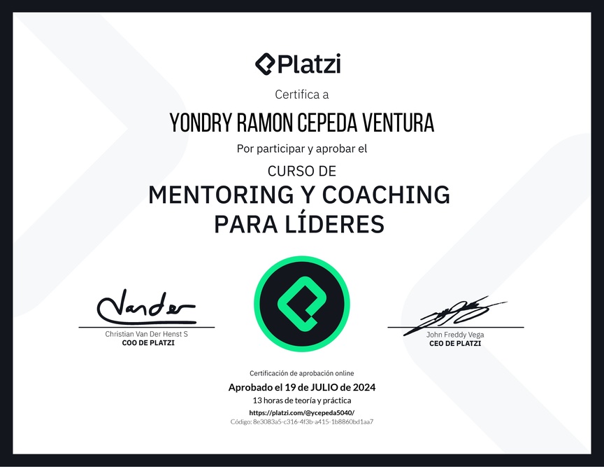 Diploma del Curso de Mentoring y Coaching para Líderes