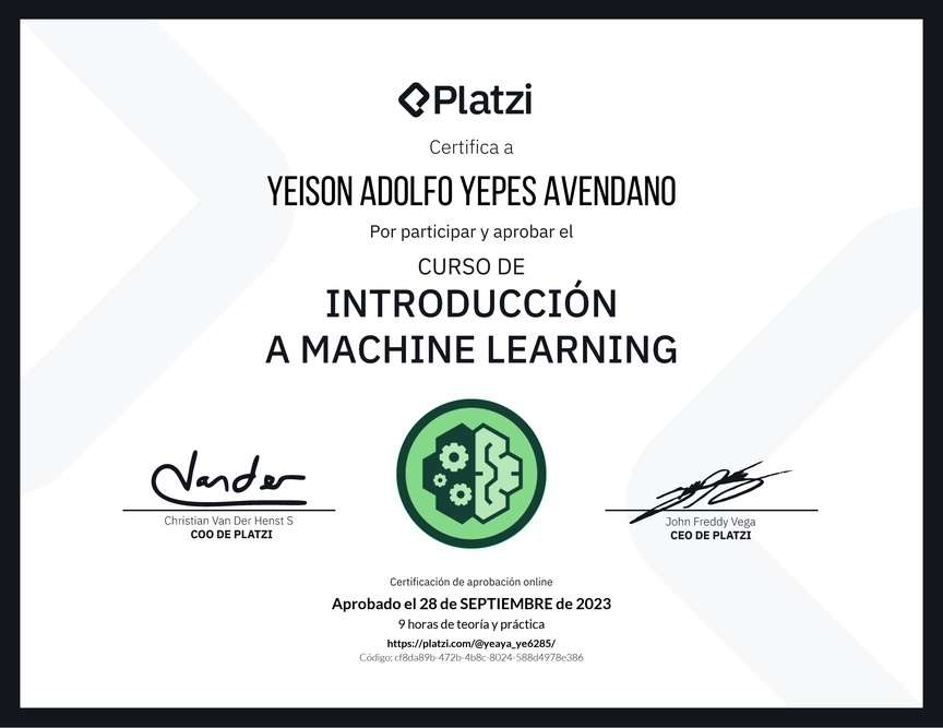 Diploma del Curso de Introducción a Machine Learning