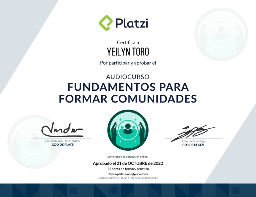 Diploma de Audiocurso Fundamentos para Formar Comunidades