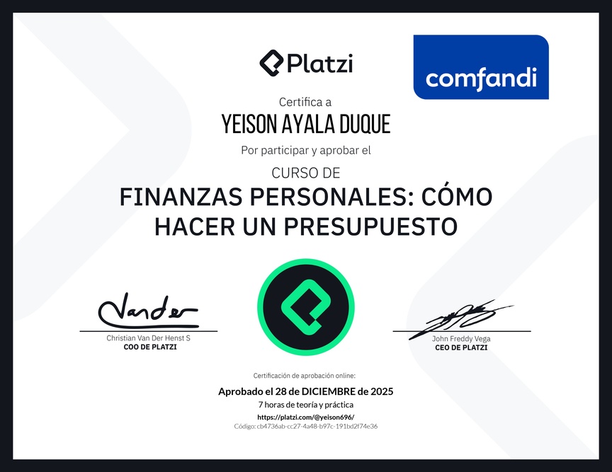 Diploma del Curso de Finanzas Personales: Cómo hacer un Presupuesto