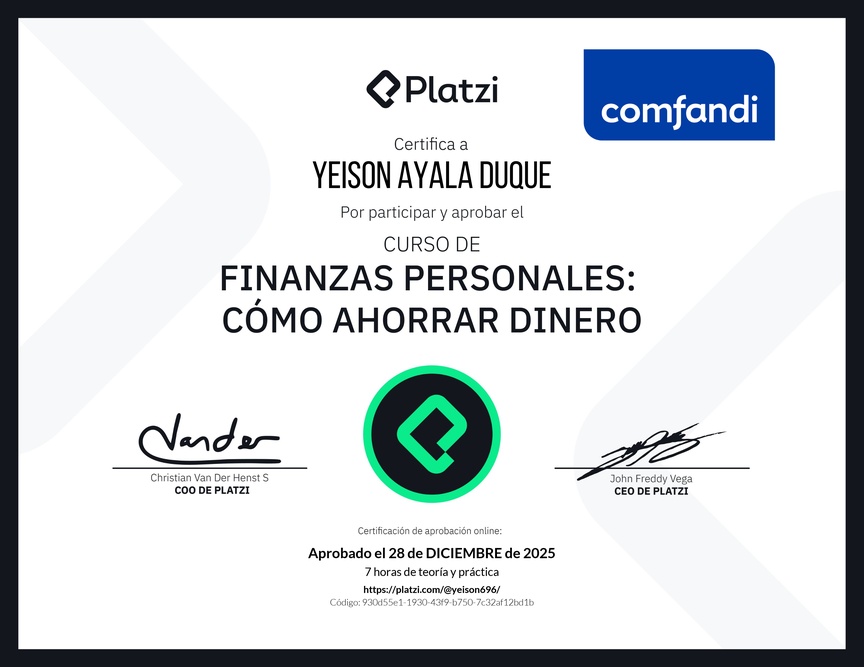 Diploma del Curso de Estrategias de Ahorro y Planificación Financiera