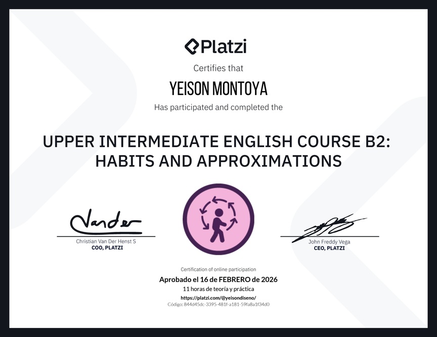Diploma del Curso de Inglés Intermedio Alto B2: Hábitos y Aproximaciones