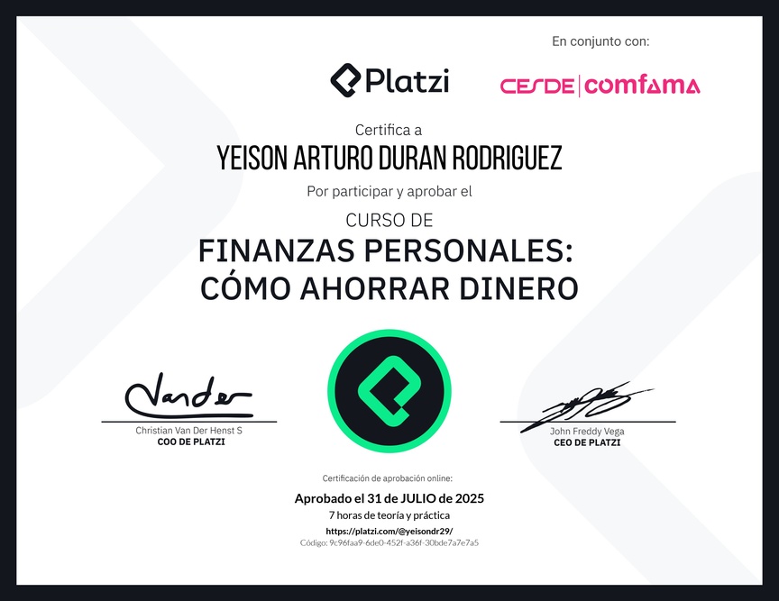 Diploma del Curso de Estrategias de Ahorro y Planificación Financiera