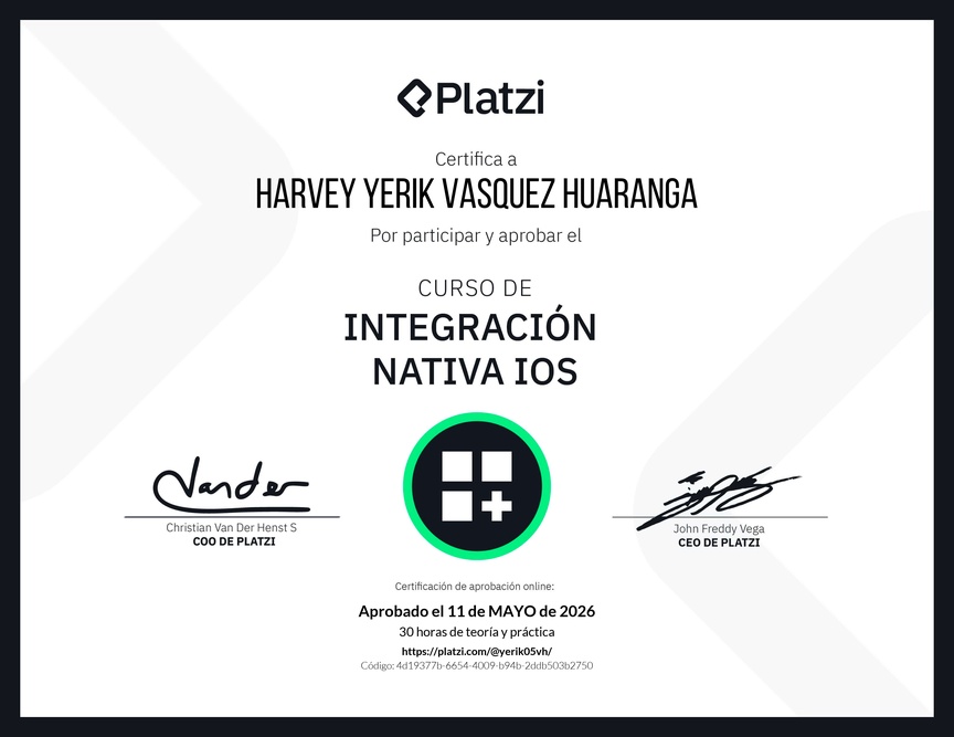Diploma del Curso de Integración Nativa iOS