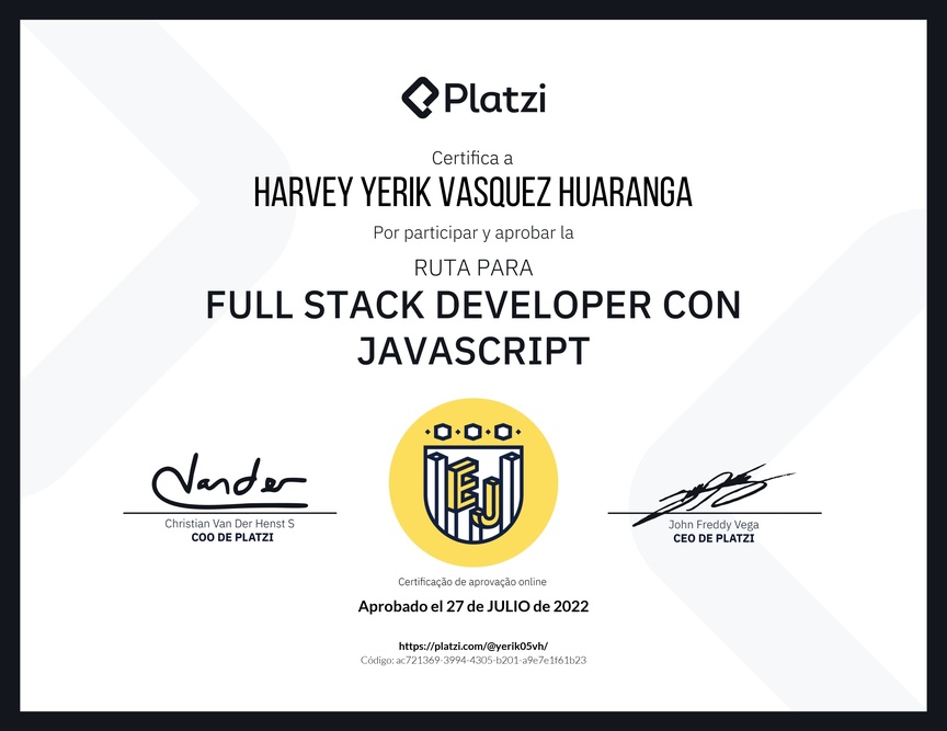 Diploma de la Ruta de Aprendizaje de Full Stack Developer con JavaScript