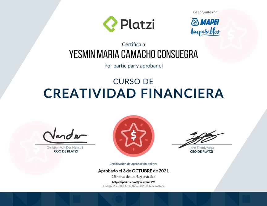 Diploma del Curso para Generar Ingresos adicionales y diversificar tus finanzas