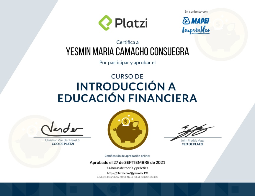 Diploma del Curso de Introducción a Educación Financiera
