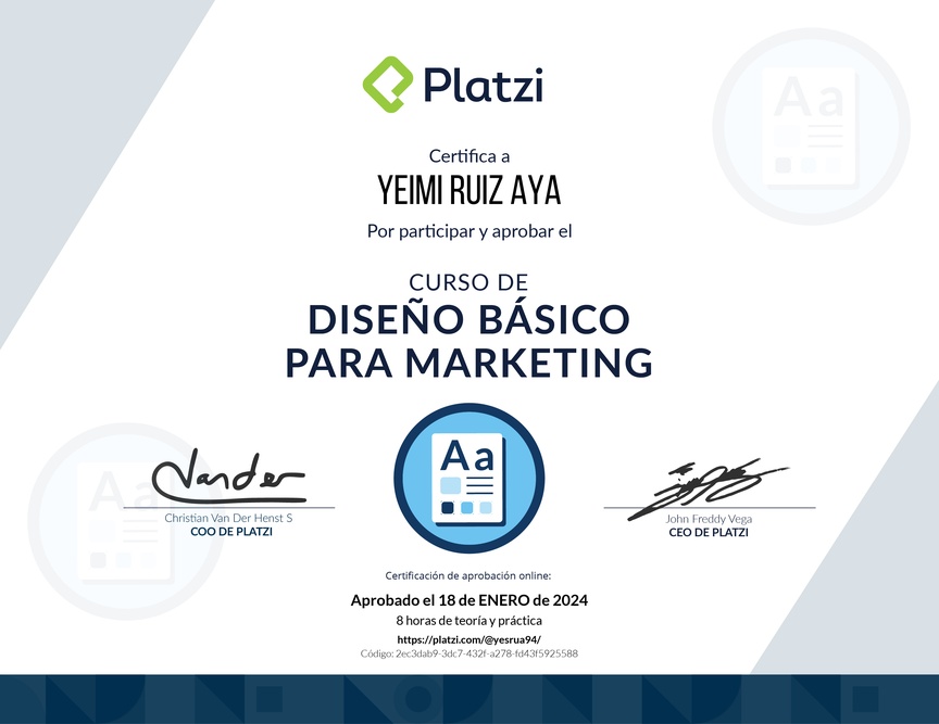 Diploma del Curso de Introducción al Diseño para Marketing