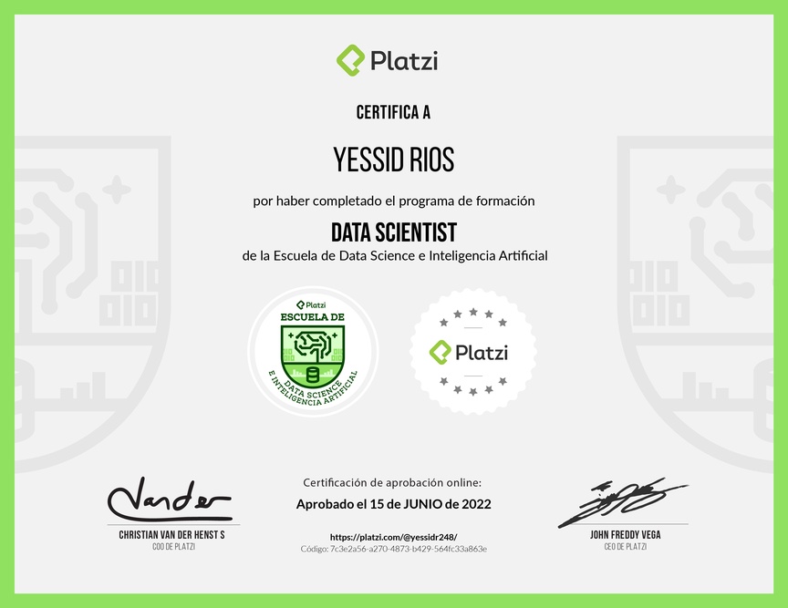 Diploma de la Ruta de Aprendizaje de Data Scientist