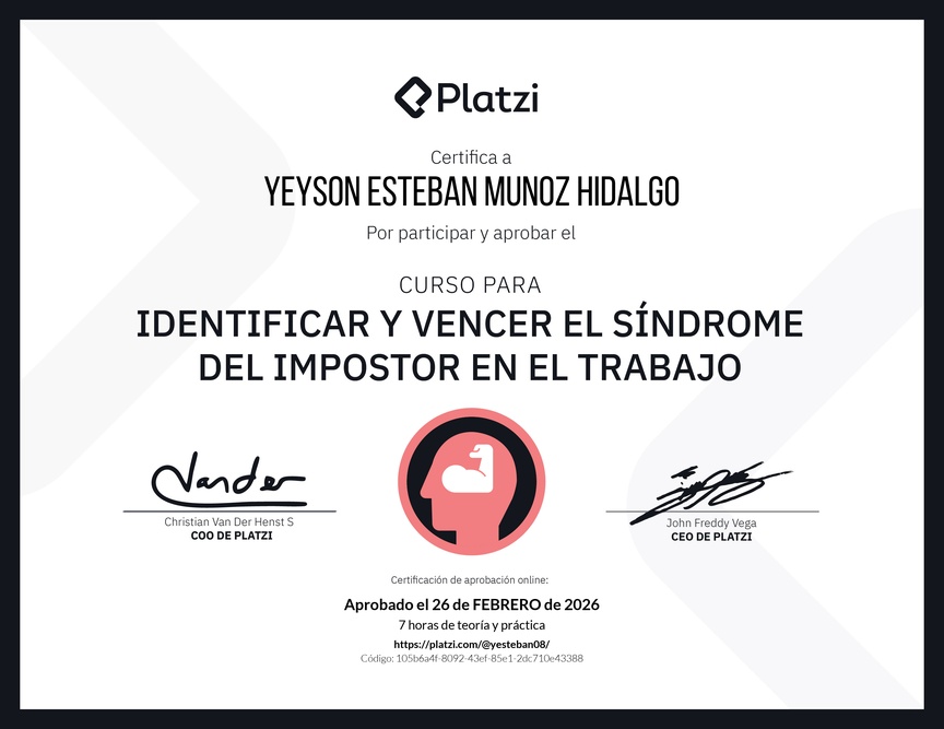 Diploma del Curso para Identificar y Vencer el Síndrome del Impostor