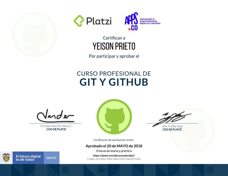 Diploma de [Appsco] Curso profesional de Git y GitHub 2017