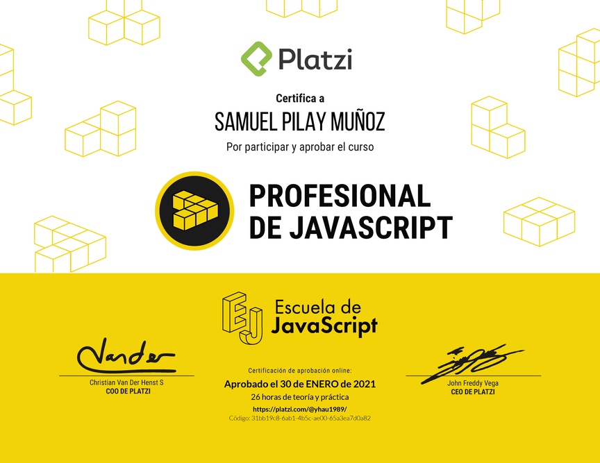 Diploma del Curso Profesional de JavaScript
