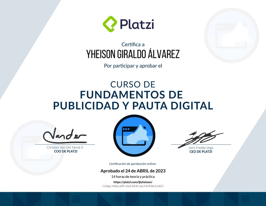 Diploma del Curso de Fundamentos de Publicidad y Pauta Digital