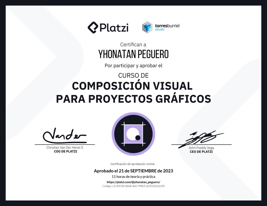 Diploma del Curso de Composición Visual para Proyectos Gráficos