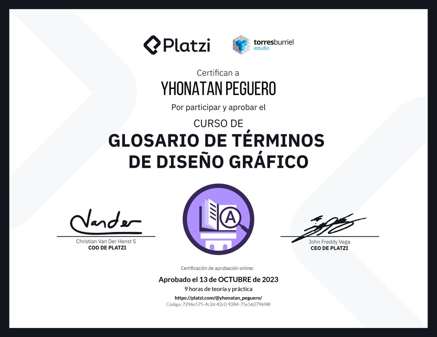 Diploma del Curso de Glosario de términos de Diseño Gráfico