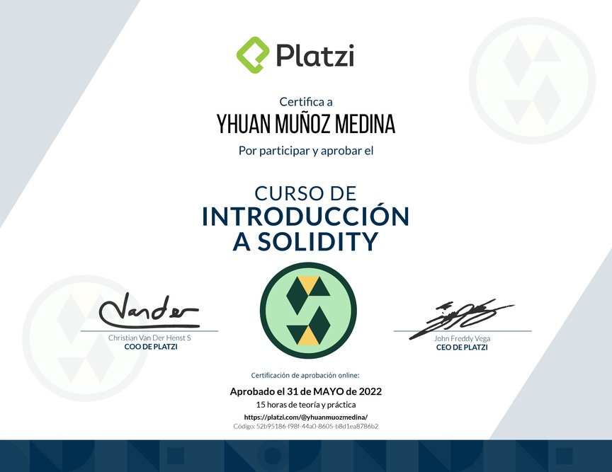 Diploma del Curso de Introducción a Solidity