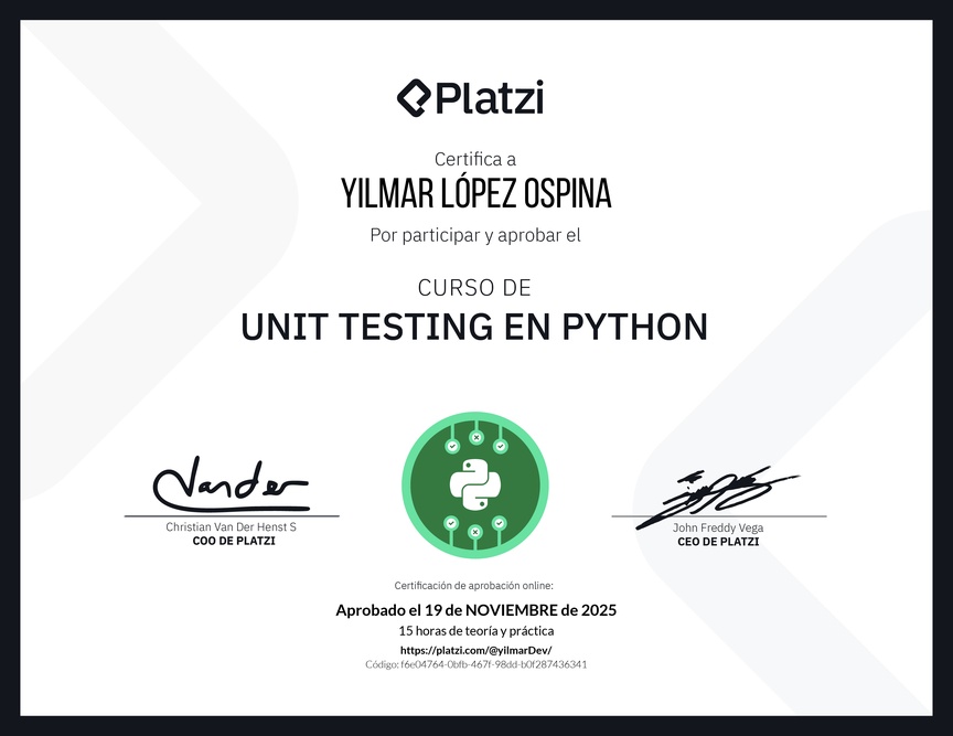 Diploma del Curso de Unit Testing en Python