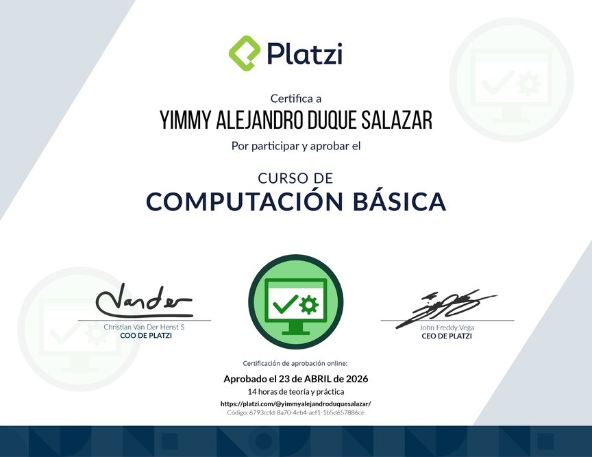 Diploma del Curso Básico de Computadores e Informática