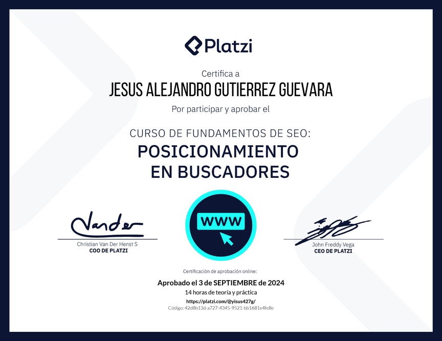 Diploma del Curso de Fundamentos de SEO y Posicionamiento Web