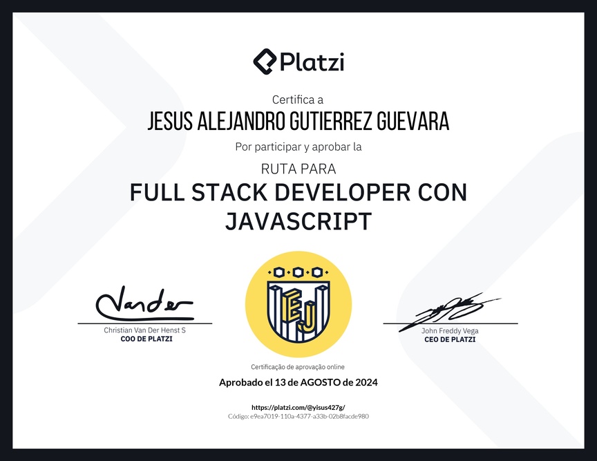 Diploma de la Ruta de Aprendizaje de Full Stack Developer con JavaScript
