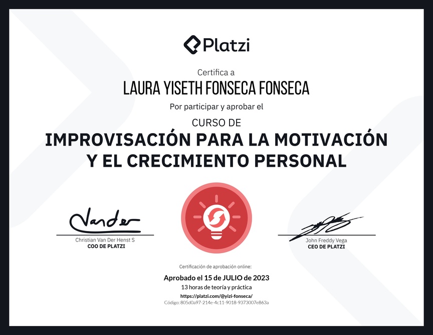 Diploma del Curso de Improvisación para la Motivación y el Crecimiento Personal