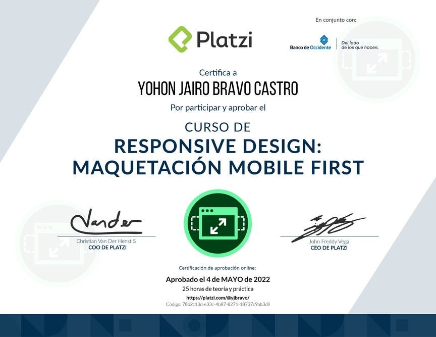 Diploma del Curso de Responsive Design: Maquetación Mobile First