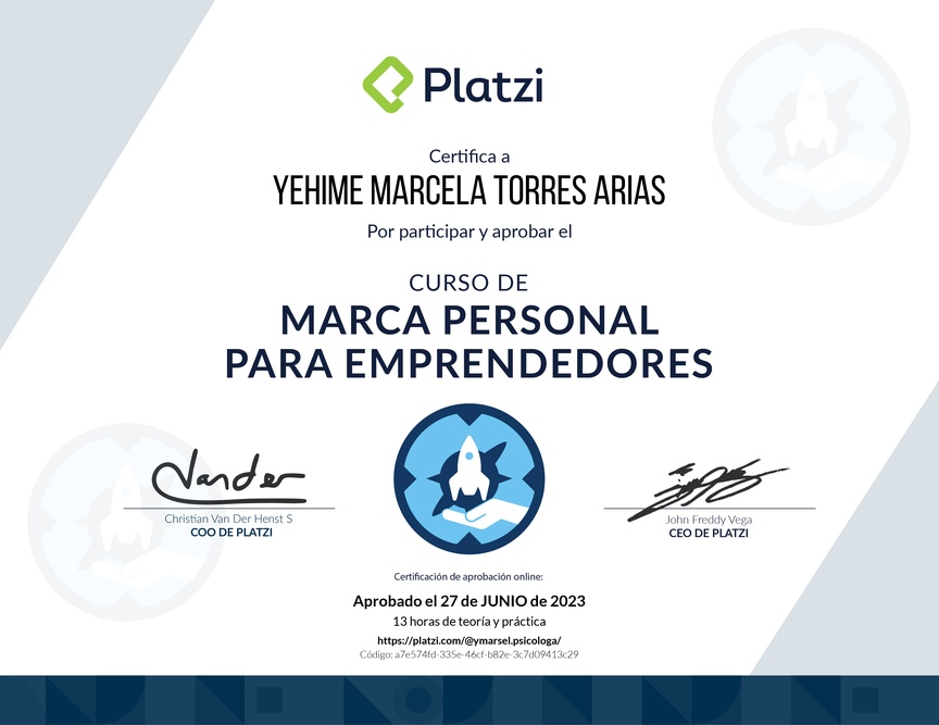 Diploma del Curso de Marca Personal para Emprendedores