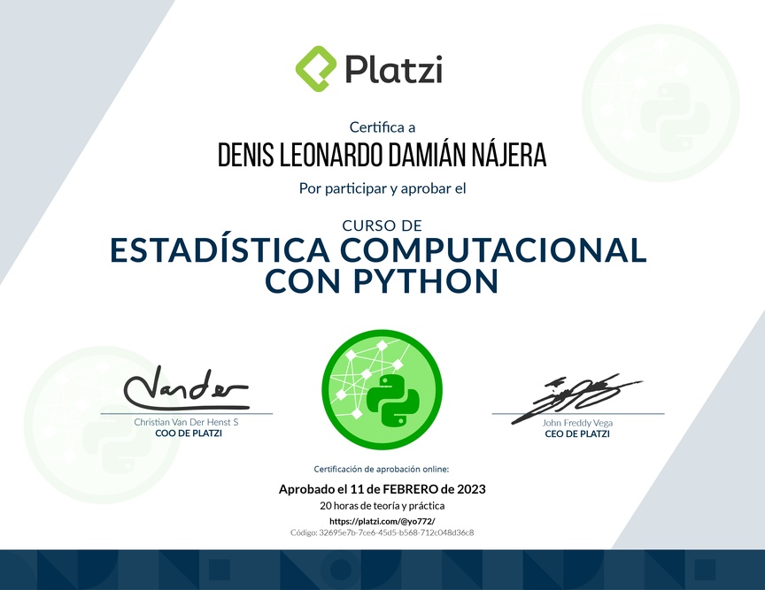 Diploma del Curso de Estadística Computacional con Python