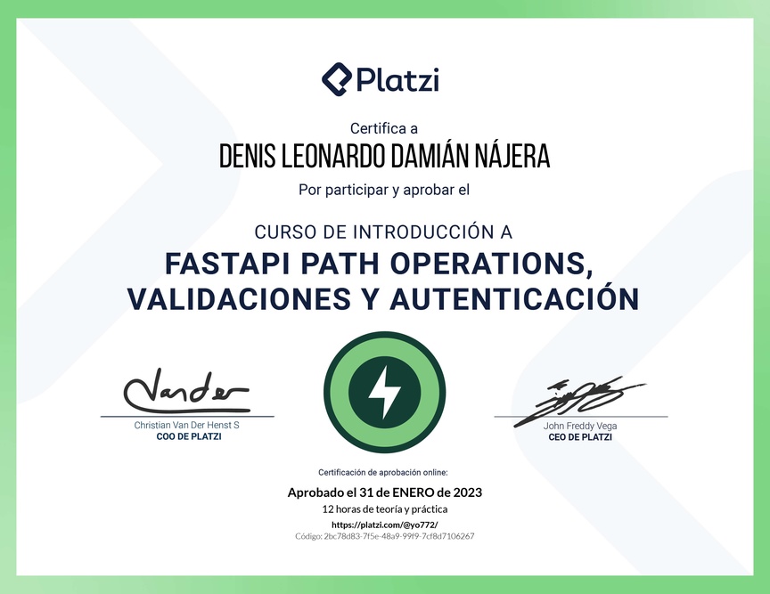 Diploma del Curso de FastAPI: Introducción, Operaciones, Validaciones y Autenticación