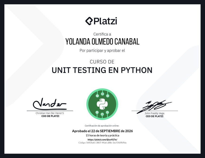 Diploma del Curso de Unit Testing en Python