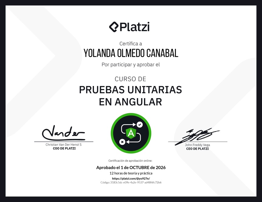 Diploma del Curso de Pruebas Unitarias en Angular