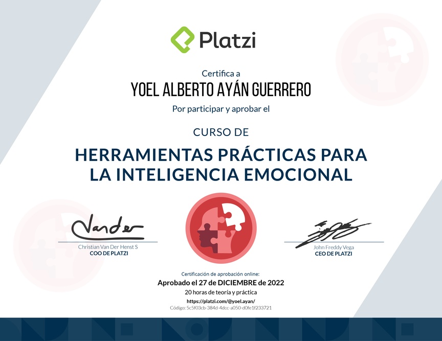 Diploma del Curso Herramientas Prácticas para la Inteligencia Emocional