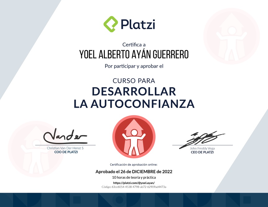 Diploma del Curso para Desarrollar la Autoconfianza