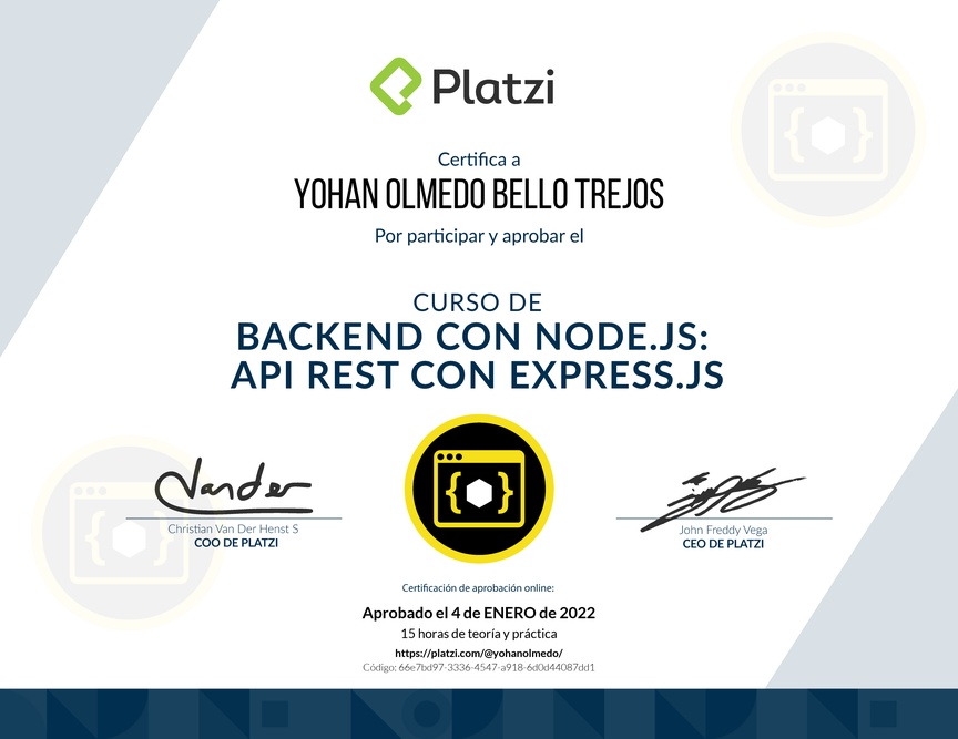 Diploma del Curso de Backend con Node.js: API REST con Express.js
