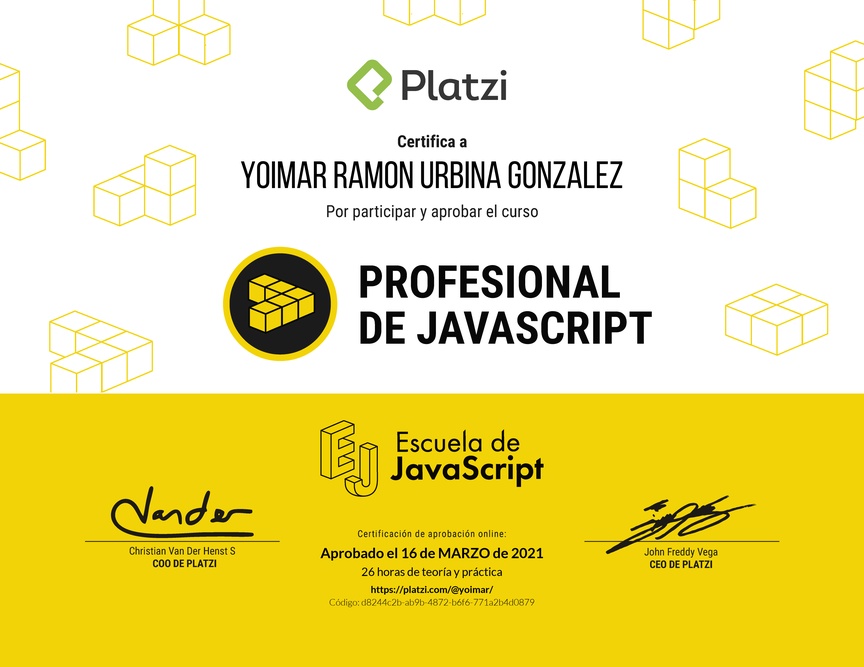 Diploma del Curso Profesional de JavaScript
