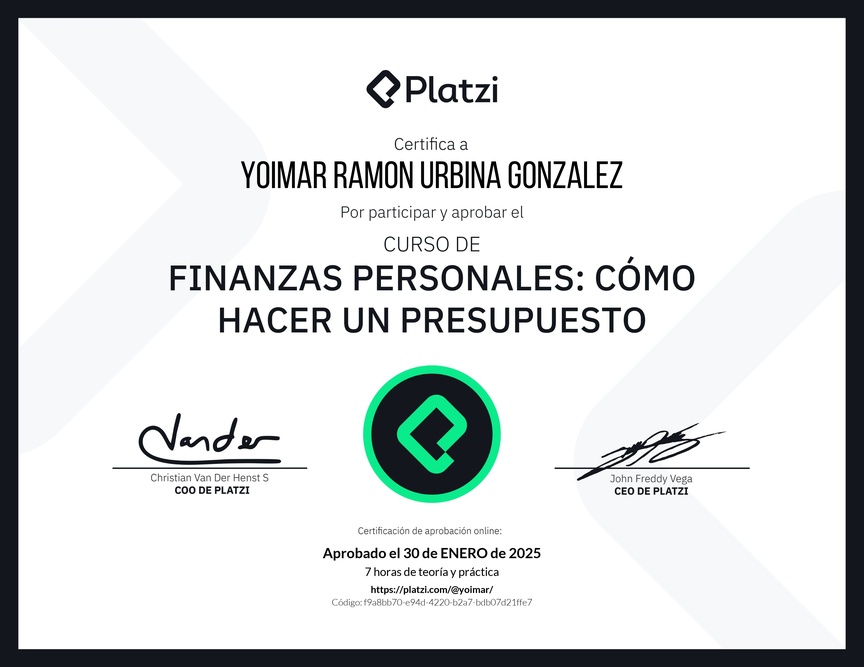 Diploma del Curso de Finanzas Personales: Cómo hacer un Presupuesto