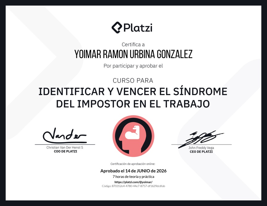 Diploma del Curso para Identificar y Vencer el Síndrome del Impostor