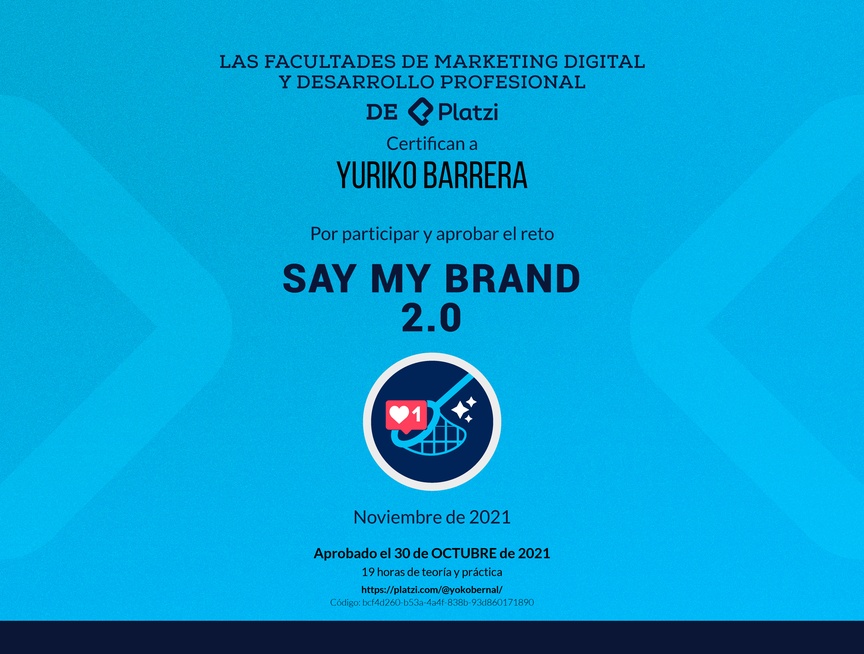 Diploma de SayMyBrand: Reto de Marca Personal