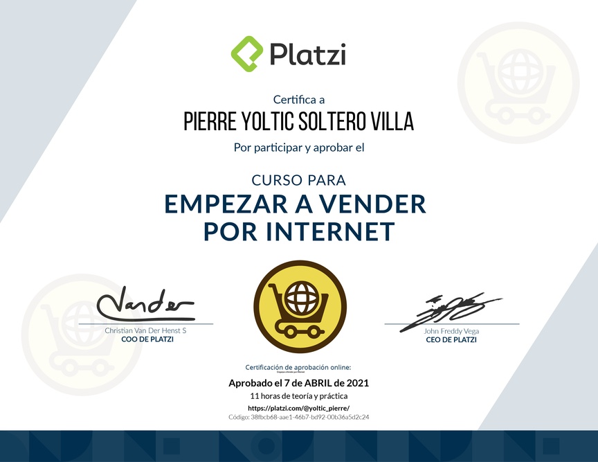 Diploma del Curso para Empezar a Vender por Internet