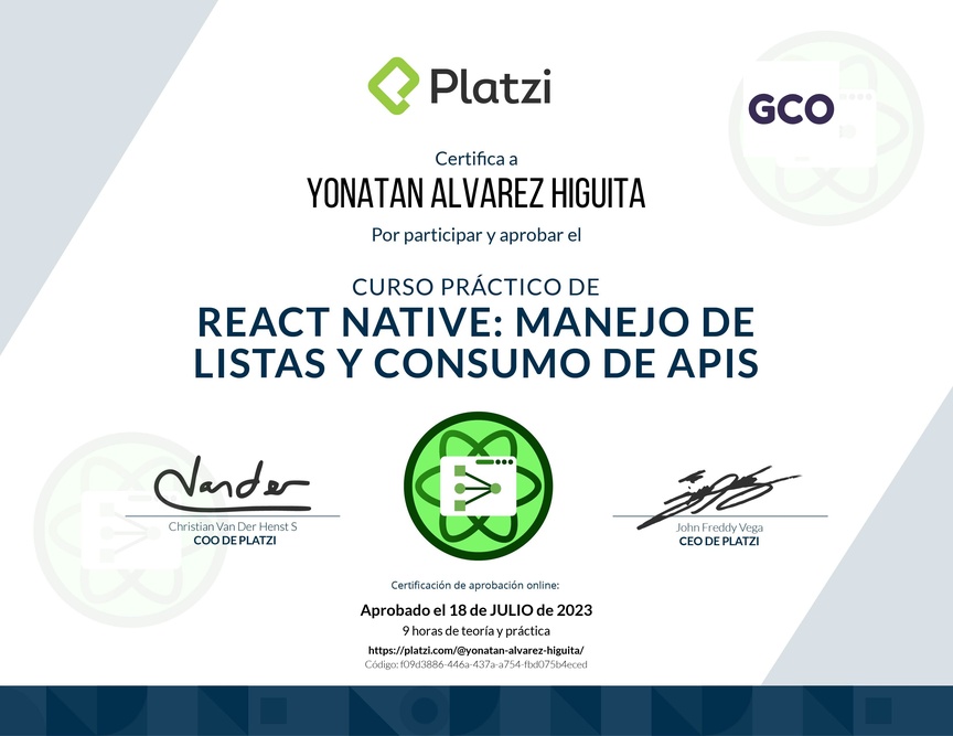 Diploma del Curso de React Native: Manejo de Listas y Consumo de APIs