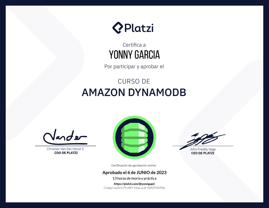 Diploma del Curso de Amazon DynamoDB