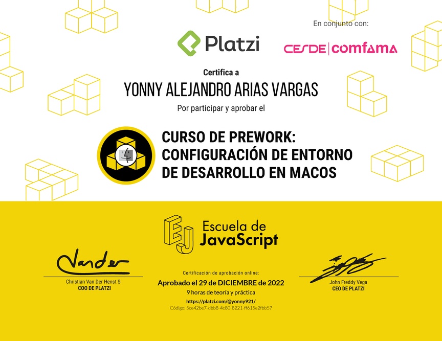 Diploma del Curso de Configuración de Entorno de Desarrollo en macOS