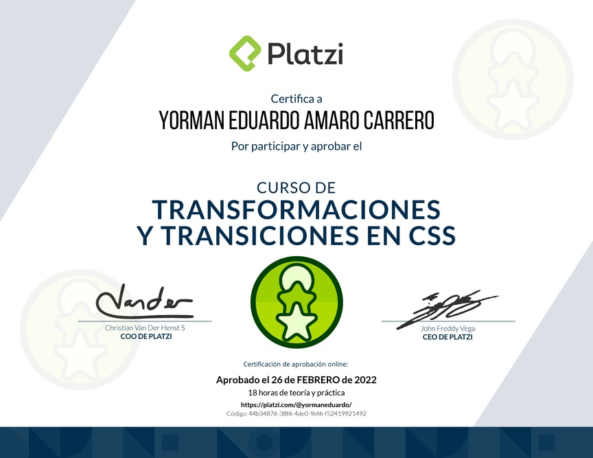Diploma del Curso de Transformaciones y Transiciones en CSS